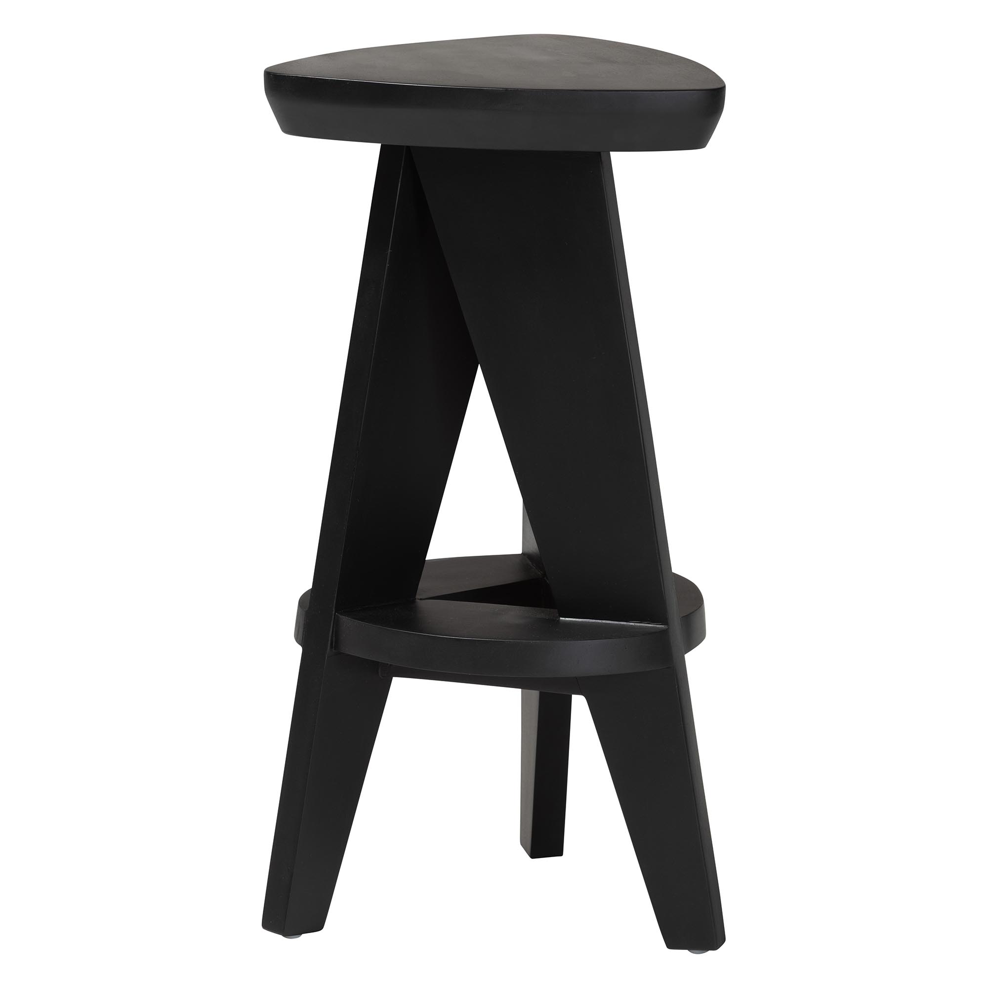 bali & pari Roy Wood Counter Stool - Sculptural Backless Accent Stool with Geometric Base and Integrated Footrest, Black